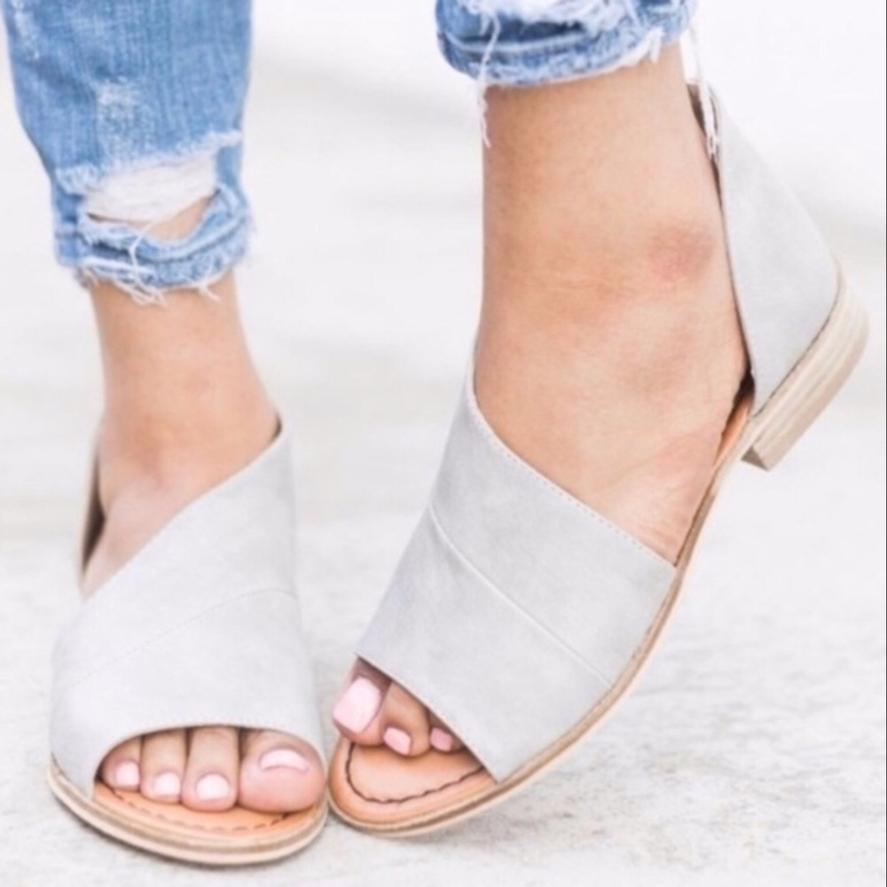 Last - Open Toe Cut Out Ankle Flats - Grey - Picture 6 of 6